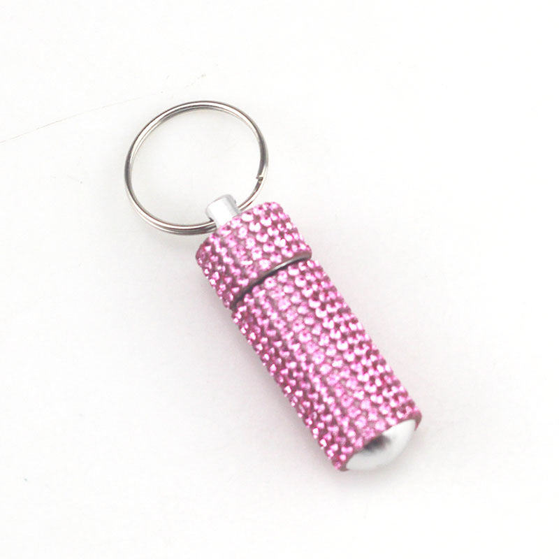 Wholesale 100PCS Aluminum Alloy Diamond Inlaid Portable Medicine Bottle Keychain